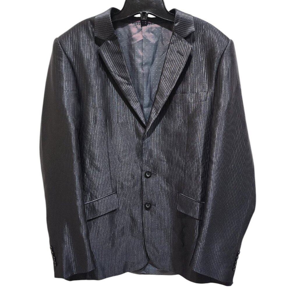 V&D Black Label Men's Blazer 40 Silver Striped Satin Lined Jacket Dressy Party